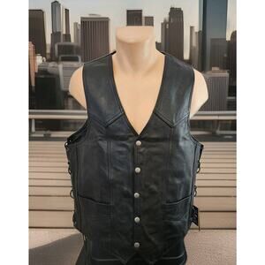 NWT! Zeebro Classic Biker Black Leather Vest Adjustable Lacing Sz 44 $125